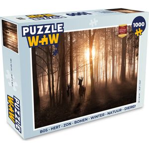Puzzel Bos - Hert - Zon - Bomen - Winter - Natuur - Dieren - Legpuzzel - Puzzel 1000 stukjes volwassenen