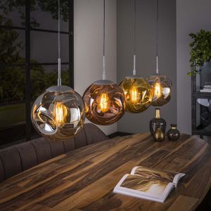Hanglamp Stellar met glas | 130 cm | 4 lichts | chroom / goud / koper / oud zilver | eettafel lamp | eetkamer / woonkamer | glazen bollen | landelijk / modern / design