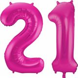 Cijfer ballonnen - Verjaardag versiering 21 jaar - 85 cm - roze