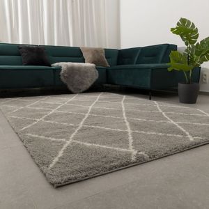 Grijs Hoogpolig Vloerkleed Koho Belgian Soft Scandinavisch Wasbaar Tapijt - 200x290cm- Modern - Woonkamer - Salon - Slaapkamer - Eetkamer