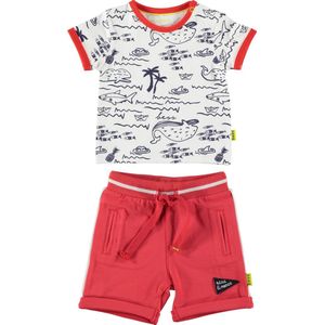 BESS - kledingset - 2delig - broek short rood - shirt wit met prints  - Maat 56