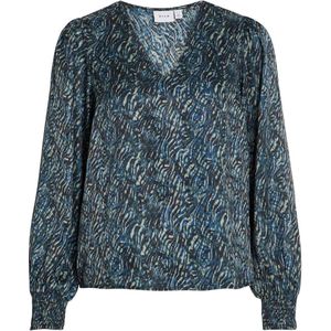 Vila Blouse Viphinea Lisa V-neck L/s Short Top 14090377 Moroccan Blue/lisa Dames Maat - W40