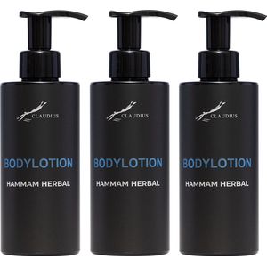 Bodylotion Hammam Herbal 300 ml - met pomp - zwarte fles - set van 3 stuks - Voordeelverpakking