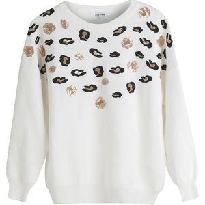 Witte Trui Leopard Pailletten - Maat One Size - Dames Truien -  Wit