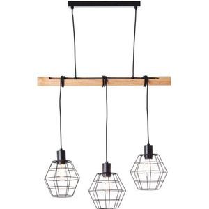 Brillant | Ottawa hanglamp 3-vlams licht hout/zwart | 3x A60, E27, 40W, geschikt voor normale lampen (niet meegeleverd)