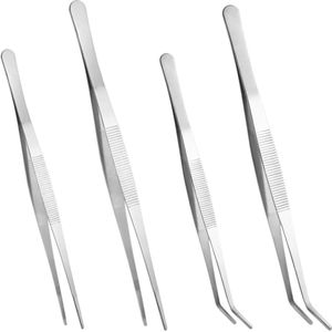 Zeynomax - Roestvrij Staal Pincet Set voor Scaping en Koken - 4 Stuks met Precisiegetande Punt - Antiskid Design - Tuin, Industrieel Werk, Laboratorium