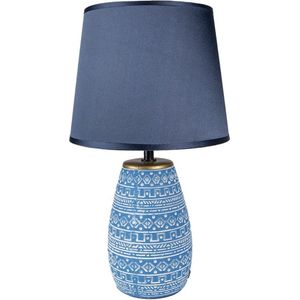 Tafellamp Ø 20x35 cm Blauw Wit Keramiek Rond Bureaulamp