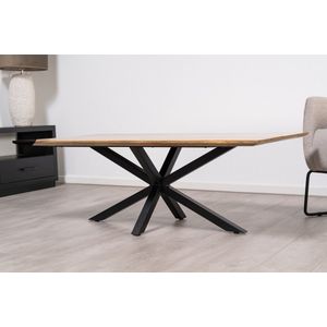 Florence salontafel met rechthoekig mango houten blad van 130 x 70 cm met facetrand aan onderzijde. Bladkleur naturel glad afgewerkt. Onderstel is een spinpoot in de kleur zwart.