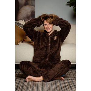 Knuffle Fleece Onesie - Bruin - Warme Onesie Huispak Jumpsuit voor Vrouwen