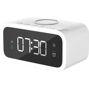 Xatrics Digitale Wekker - Wekker met Draadloze Qi Oplader - Nachtlamp - Digitale Klok - Dimbaar - Drie Alarmen - geschikt als kinderwekker - Kleur Wit