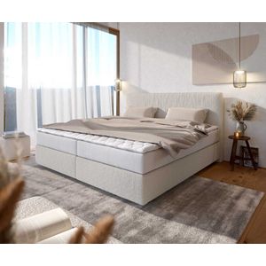 Boxspringbed Dream-Well Bouclé crèmewit 200x200 cm met pocketveringmatras en Visco topper