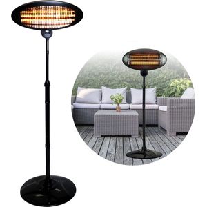 Cheqo® Stevige Staande Terrasverwarmer - Terras Verwarmer - Heater - Elektrische Kachel - Bijverwarming - 120-210cm Hoog - 3 Warmtestanden Instelbaar tot 2000W