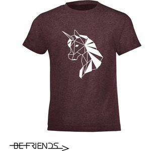 Be Friends T-Shirt - Unicorn - Kinderen - Bordeaux - Maat 12 jaar