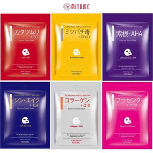 Mitomo Premium Selected Gezichtsmasker Set - Face Mask Anti-Aging Hydraterend en Herstellend - Japanse Huidverzorging Sheet mask - 6 x 25g