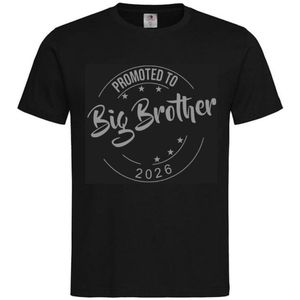 Shirt Aankondiging zwangerschap Promoted to Big Brother 2026 | korte mouw | Zwart/grijs | maat 122/128 zwangerschap aankondiging bekendmaking Baby big bro brother Grote Broer