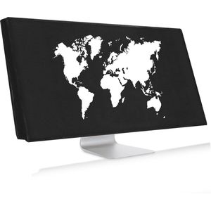 kwmobile beschermhoes monitor geschikt voor 34-35"" Monitor - Computerscherm cover - Computer accessoires - PC scherm hoes in wit / zwart - Wereldkaart design
