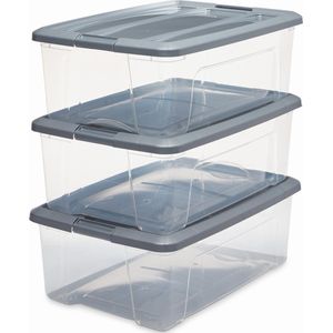 IRIS New Topbox Opbergbox - 30L - Kunststof - Transparant/Zilvergrijs - Set van 3