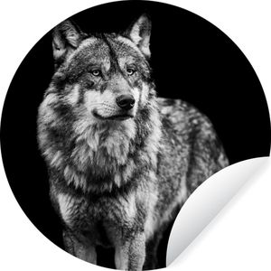 Behangcirkel - Zelfklevend behang - Wilde dieren - Wolf - Zwart-wit - 100x100 cm - Behangcirkel kinderkamer - Behang rond - Behang cirkel - Wanddecoratie rond