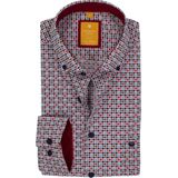 Redmond - Modern Fit - Overhemd - Wit met Blauw en Rood Dessin - Strijkvriendelijk