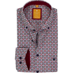 Redmond - Modern Fit - Overhemd - Wit met Blauw en Rood Dessin - Strijkvriendelijk