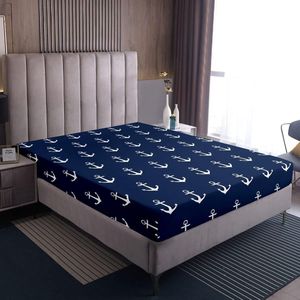 Anker Hoeslaken 160x200 cm – Marineblauw & Wit – Zacht Microvezel Bedlaken met Nautisch Oceaanthema – Jongens Kinderkamer