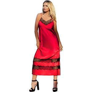 April hoogwardige satijn slipdress rood met zwart kant S