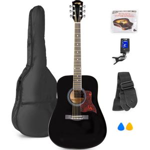 Akoestische gitaar voor beginners - MAX SoloJam Western gitaar - incl. gitaar stemapparaat, gitaartas en 2x plectrum - Zwart