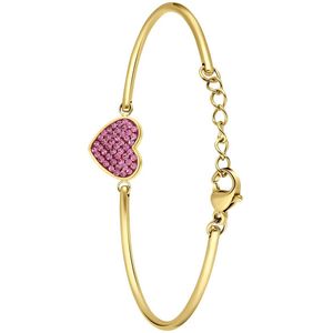 Lucardi Dames Stalen goldplated armband hart met kristal roze - Armband - Staal - Goudkleurig - 20 cm