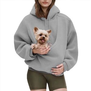 Nieuwe Europese en Amerikaanse herfst/winter Pet Bag Hoodie - Grote damessweatshirt - Draagtas met voorvak - Geschikt voor kleine huisdieren - Lichtgrijs , maat L