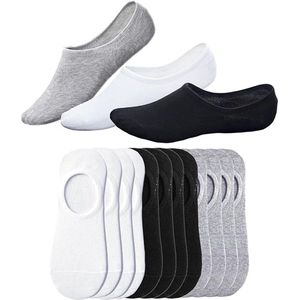 12 paar - sok - sokken - Onzichtbare sokken - Lage sokken - voor dames en heren - Onzichtbare antislip sokken - laag uitgesneden - ademend - casual - dun - antislip - zwart, wit, grijs