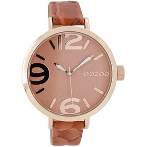 OOZOO Timepieces - Rosé goudkleurige horloge met koraalkleurige leren band - C7152
