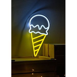 OHNO Neon Verlichting Icecream - Neon Lamp - Wandlamp - Decoratie - Led - Verlichting - Lamp - Nachtlampje - Mancave - Neon Party - Kamer decoratie aesthetic - Wandecoratie woonkamer - Wandlamp binnen - Lampen - Neon - Led Verlichting - Wit, Geel