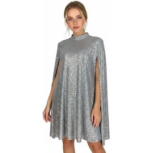 Cape Jurk Zilver Glitter - Dames - Feest - Glinster - Maat S
