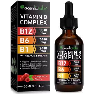 Vitamine B Complex druppels | Vitamine B1, B6, B12 | Frambozensmaak | Helpt in Menopauze |