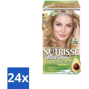 24 x Garnier - Nutrisse Ultra Crème 9 - Haarkleuring - Zeer Lichtblond - Intens Voedend - Permanente Kleur - Haarverf - Permanente Haarkleuring - Blond Haar - Lichte Haarkleur - Grijsdekking
