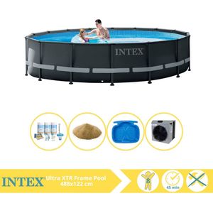 Intex Ultra XTR Frame Zwembad - Opzetzwembad - 488x122 cm - Inclusief Onderhoudspakket, Filterzand, Voetenbad en Warmtepomp CP