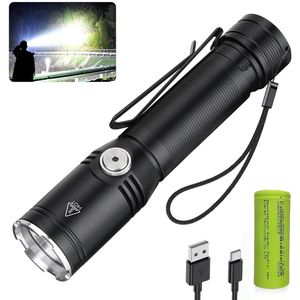 Zaklamp - Oplaadbare LED Zaklamp - Militaire Zaklamp - Noodpakket - 1800 Lumen - Duurzaam en Waterdicht - 18650 Batterij - Cadeau voor man - Zaklamp LED voor reizen kamperen -Zwart