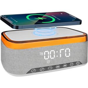 Digitale wekker met licht, Bluetooth-luidspreker, draadloos opladen - 12 kleuren nachtlampje, alarmklok voor vrouwen en mannen
