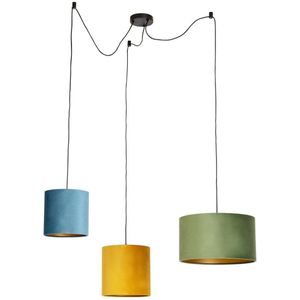 QAZQA cava - Landelijke Hanglamp met kap voor boven de eettafel | in eetkamer - 3 lichts - Ø 900 mm - Multicolor - Woonkamer | Slaapkamer | Keuken
