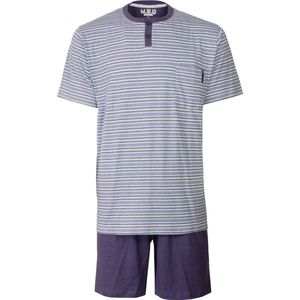 MEQ Heren Shortama - Pyjama Set - Borstzakje - Strepen - Blauw - Maat S