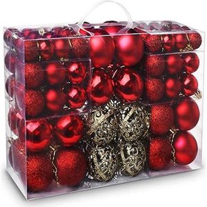 Kerstballen, 100 stuks, onbreekbare ballen, kerstboomdecoratie, ornamenten voor kerst, rood en goud