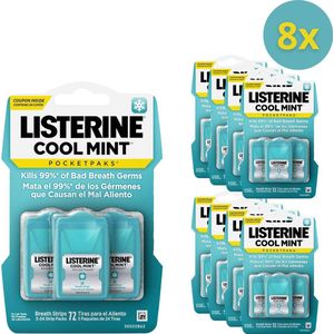 Listerine CoolMint Pocket Paks - 8 Stuks - Strips Tegen Slechte Adem - Voordeelset - Geen Mondwater Nodig