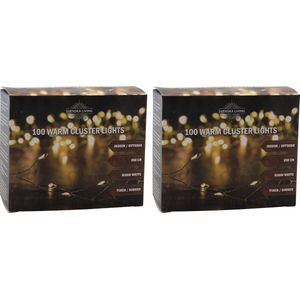 Set van 2x stuks cluster timer draadverlichting met 100 warm witte lampjes 250 cm - Kerstverlichting