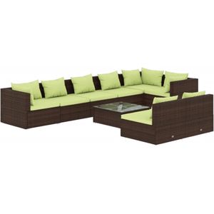 vidaXL - 9-delige - Loungeset - met - kussens - poly - rattan - bruin