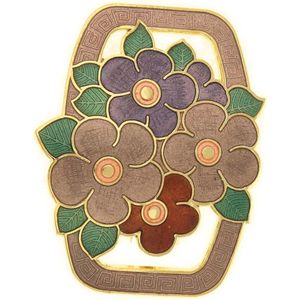 Behave - Rechthoek bloemen broche bruin paars - Cloisonné - Retro stijl