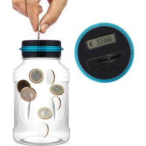 Digitale spaarpot met munten teller - Geschikt voor euro munten - 1,8 L - Transparant - Digitale muntenteller - Blauw