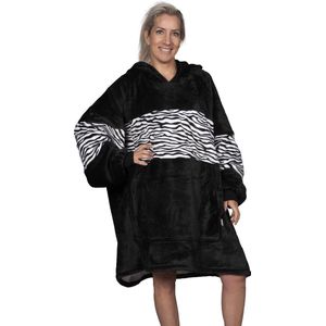 Q-Living Hoodie Deken - Oversized Hoodie - Snuggle Hoodie - Fleece Deken Met Mouwen - 1450 gram - Zwart/Zebra