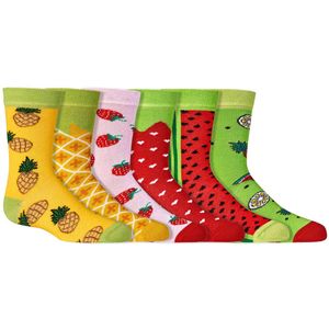 Kindersokken | Grappige sokken | Print: Fruit | Kleur: Meerkleurig | Maat: Diverse maten | 6 paar
