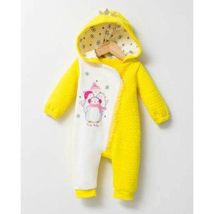 Boxpak meisje - geel/wit - maat: 68- kraamcadeau - zacht fluwelen - met capuchon- Jumpsuit Baby - babykleertje - Met rits - Velours - penguins