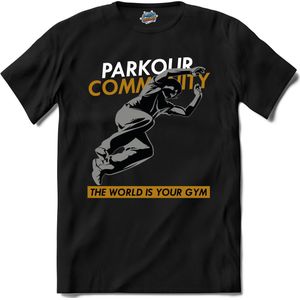 The World Is Your Gym | Free Running - Free Runner - T-Shirt - Unisex - Zwart - Maat XXL